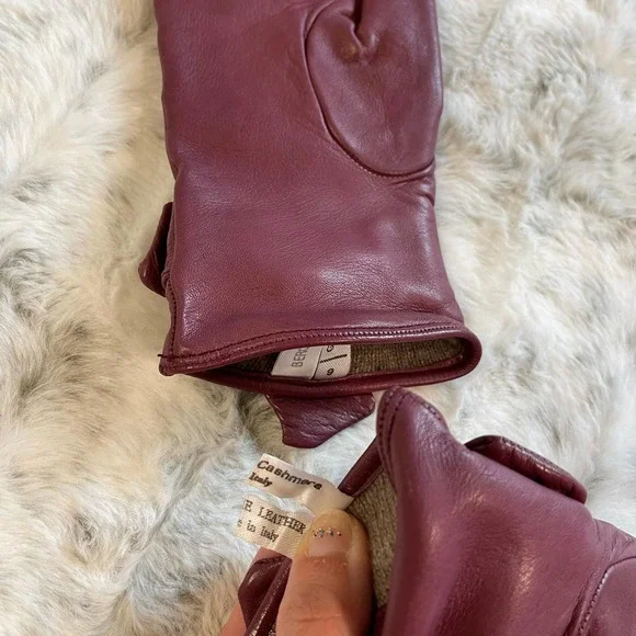 Vintage Gloves Mauve Pink Italian Leather 100% Cashmere Lining Size 6 - Picture 11 of 14